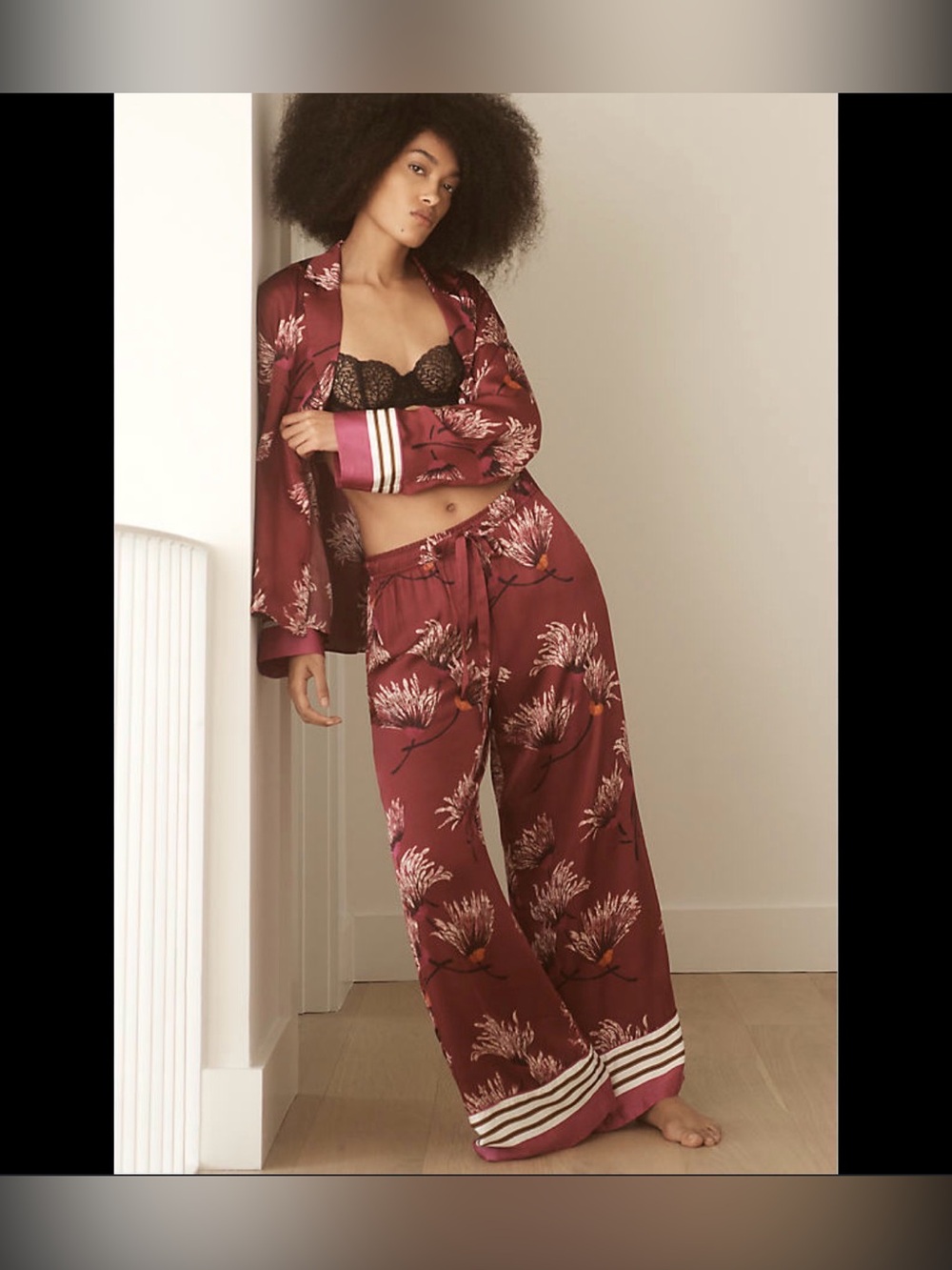 Anthropologie Silky Pajama Top And  Pants S GUC Mulberry Maroon Pink Floral
